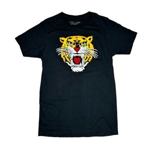 Eighty Eight Men T-Shirt small Black Tiger Embroidery Patch Cotton Streetwear